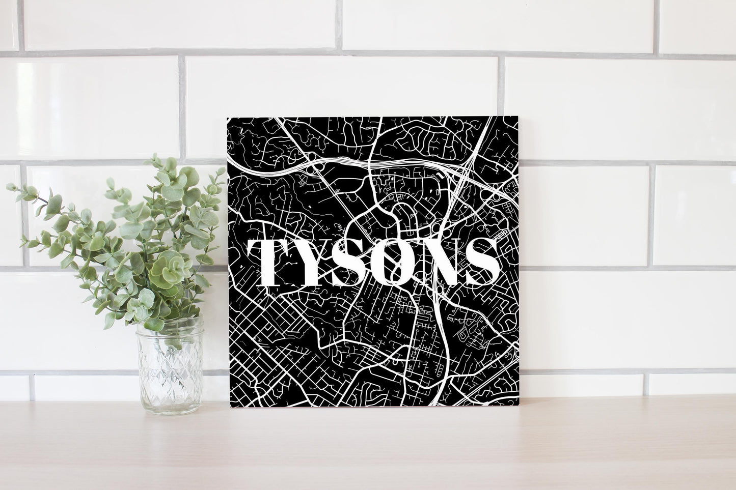 Minimalistic B&W Virginia Tysons Map | Wood Sign | Eaches | Min 2