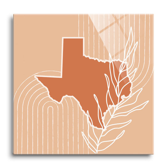 Modern Minimalist Texas State Shape With Leaf | Hi-Def Glass Art | Eaches | Min 1