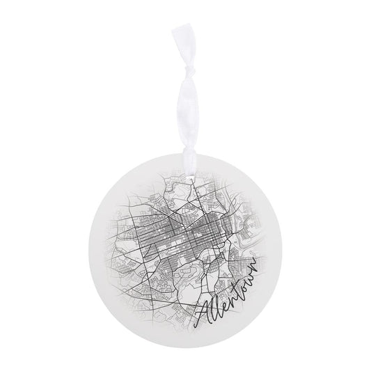 Minimalistic B&W Pennsylvania Allentown Circle Map | Wood Ornament | Eaches | Min 6