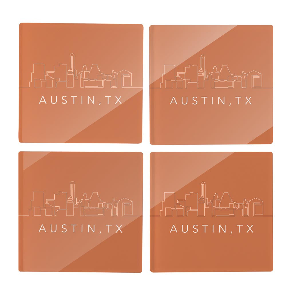 Modern Minimalist Texas Austin Skyline | Hi-Def Glass Coasters | Set of 4 | Min 2