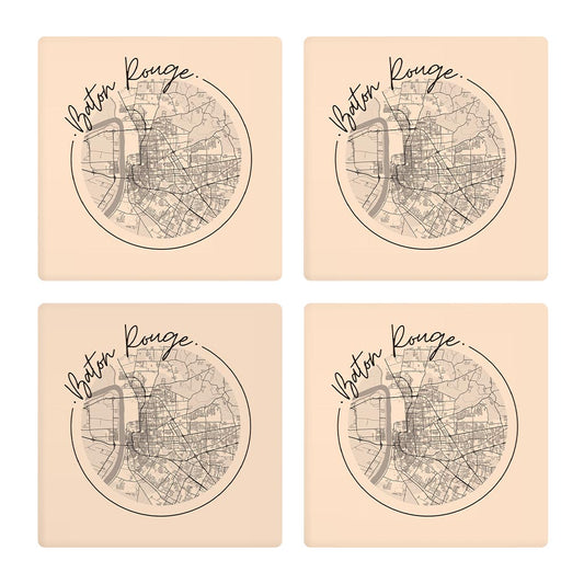 Louisiana Colorful Baton Rouge Circle Map | Absorbent Coasters | Set of 4 | Min 2
