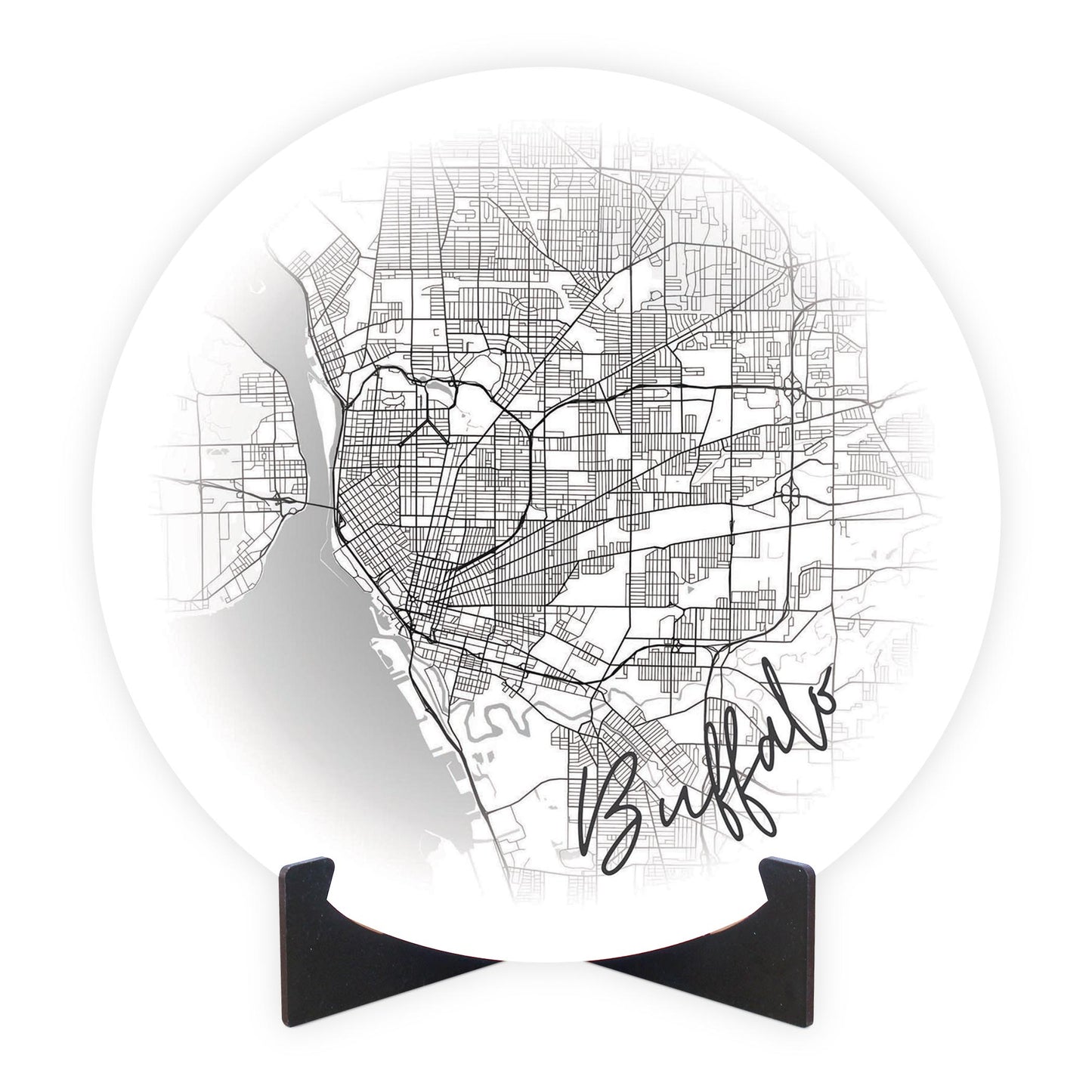 Minimalistic B&W New York Buffalo Faded Circle Map | Wood Sign | Eaches | Min 1