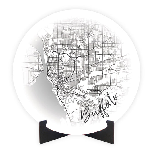 Minimalistic B&W New York Buffalo Faded Circle Map | Wood Sign | Eaches | Min 1
