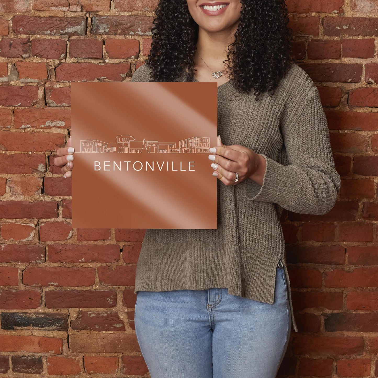 Modern Minimalist Arkansas Bentonville Skyline | Hi-Def Glass Art | Eaches | Min 1