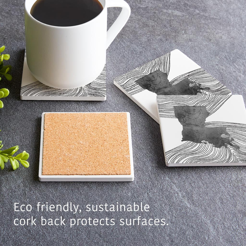 Modern Louisiana State Shape With Fluid Lines | Absorbent Coasters | Set of 4 | Min 2