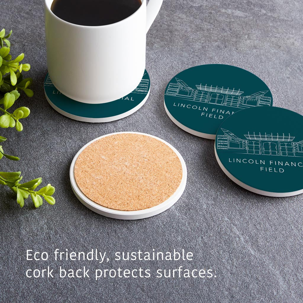 Modern Minimalist Pennsylvania Lincoln Field Line Drawing | Absorbent Coasters | Set of 4 | Min 2