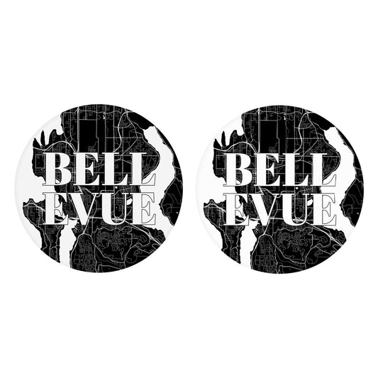 Minimalistic B&W Washington Bellevue Map| Absorbent Car Coasters | Set of 2 | Min 4