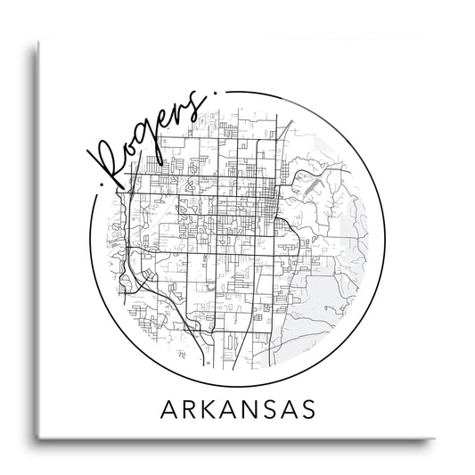 Minimalist B&W Arkansas Rogers Circle Map State | Hi-Def Glass Art | Eaches | Min 1