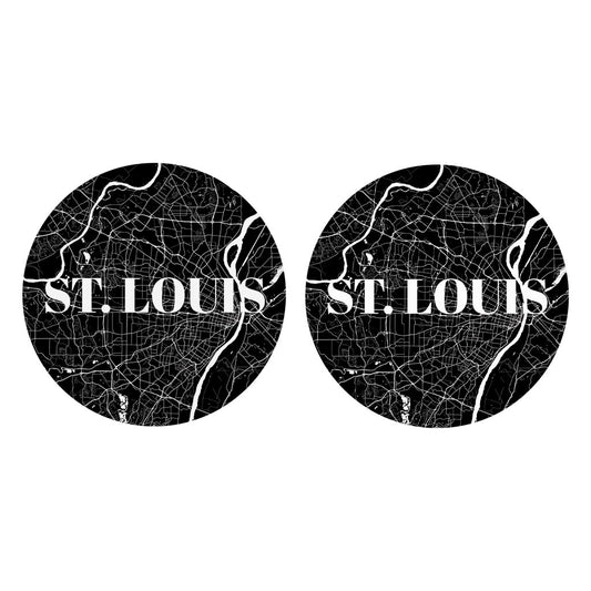 Minimalist B&W Missouri St Louis Map | Absorbent Car Coasters | Set of 2 | Min 4