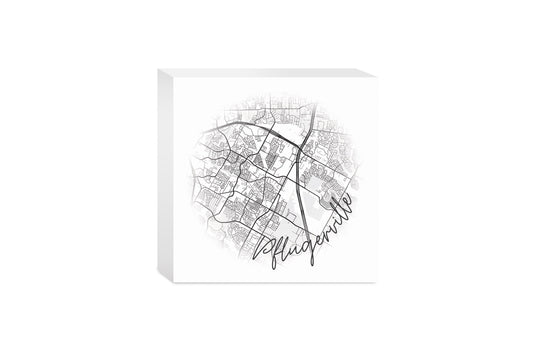 Minimalistic B&W Texas Pflugerville Circle Map | Wood Block | Eaches | Min 4