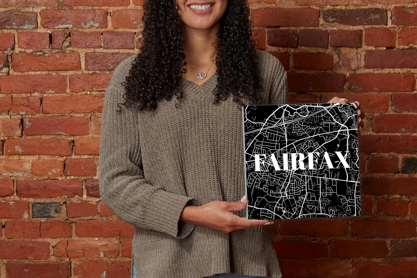 Minimalistic B&W Virginia Fairfax Map | Wood Block | Eaches | Min 2
