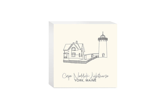 Cream Cape Neddick Lighthouse | Wood Block | Eaches | Min 4
