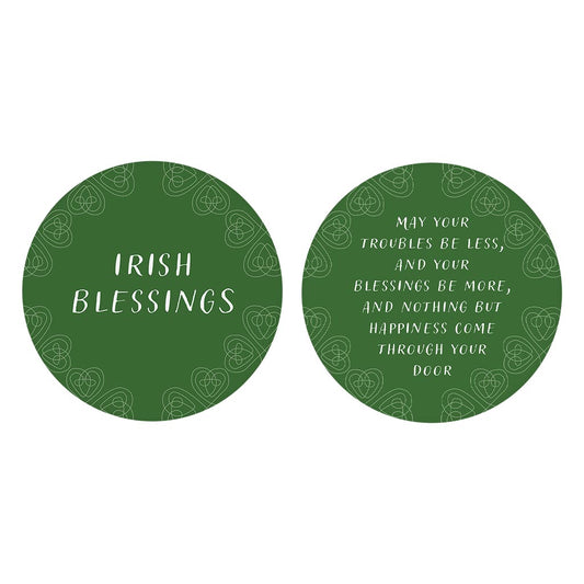 Dark Green Shamrock Irish Blessings Poem| Absorbent Car Coasters | Set of 2 | Min 4