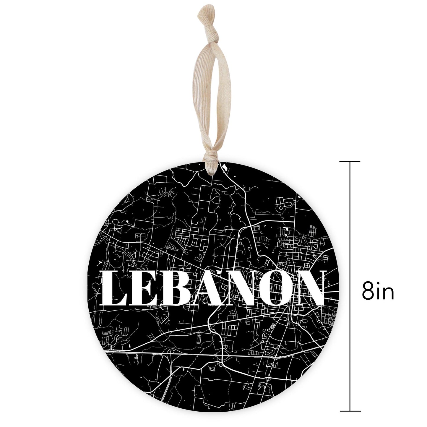 Minimalist B&W Tennessee Lebanon Map | Wood Ornament | Eaches | Min 1