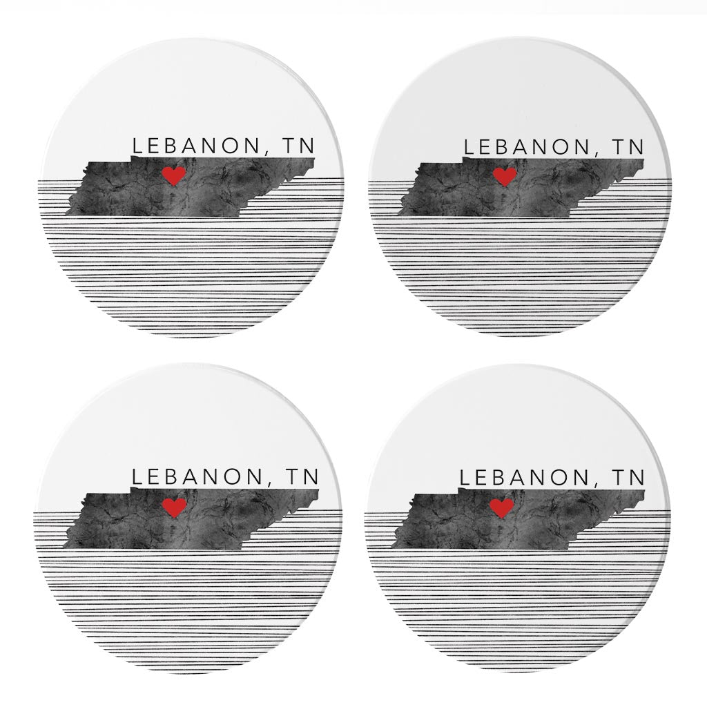 Minimalist B&W Tennessee State Lebanon Heart | Absorbent Coasters | Set of 4 | Min 2