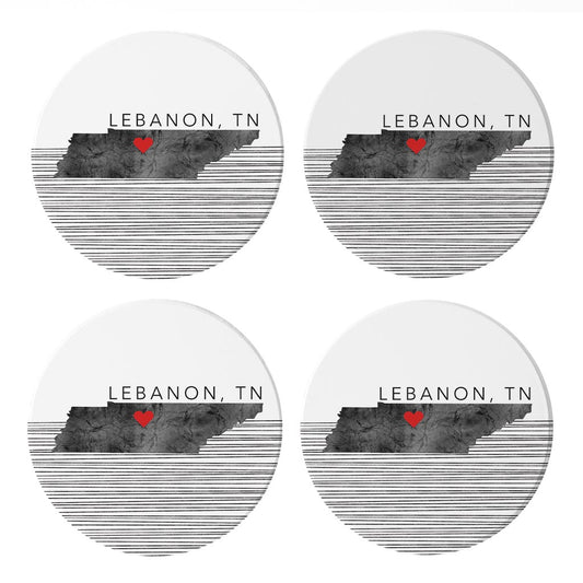 Minimalist B&W Tennessee State Lebanon Heart | Absorbent Coasters | Set of 4 | Min 2