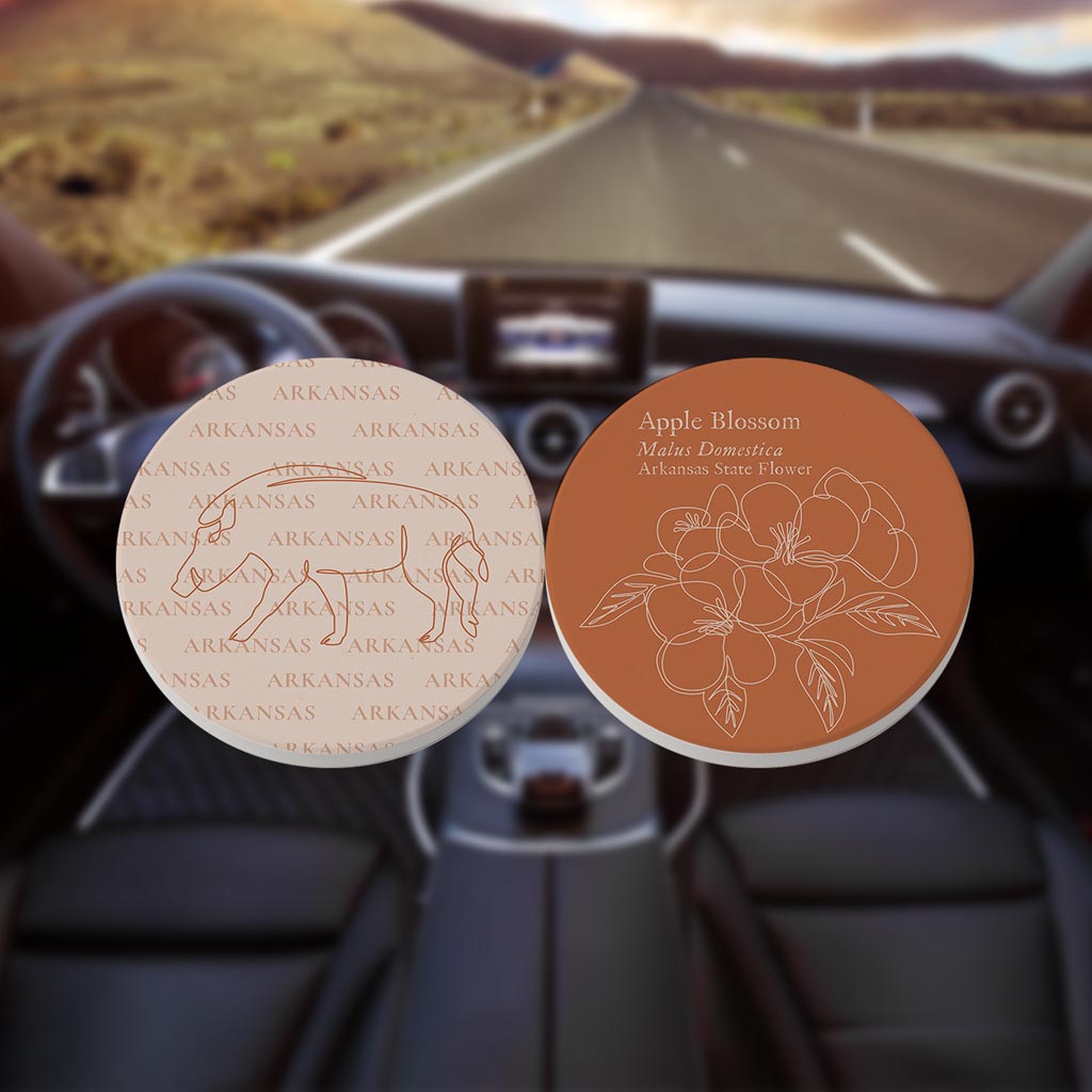 Modern Minimalist Arkansas Hog Flower| Absorbent Car Coasters | Set of 2 | Min 4