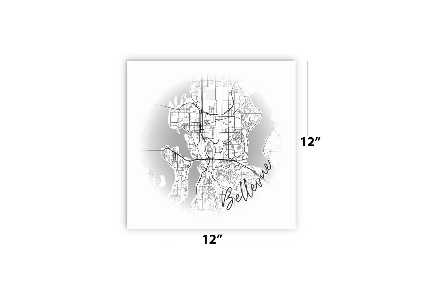 Minimalistic B&W Washington Bellevue Circle Map | Wood Sign | Eaches | Min 2