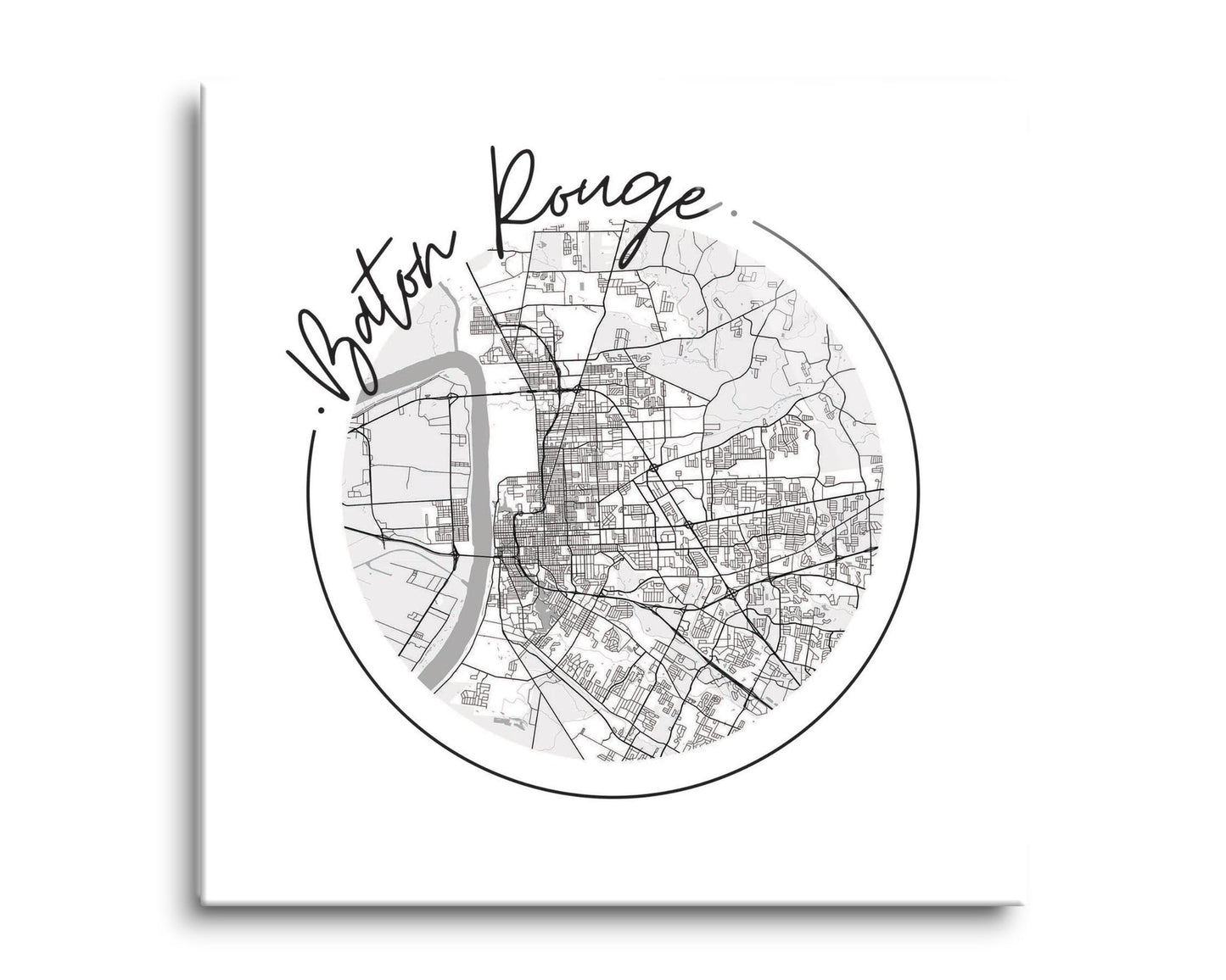 Minimalist B&W Louisiana Baton Rouge Circle Map | Hi-Def Glass Art | Eaches | Min 2