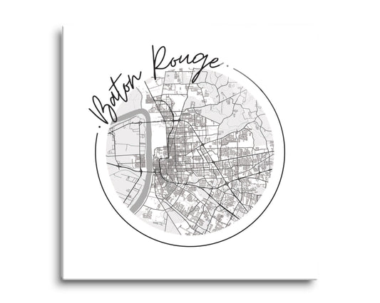 Minimalist B&W Louisiana Baton Rouge Circle Map | Hi-Def Glass Art | Eaches | Min 2