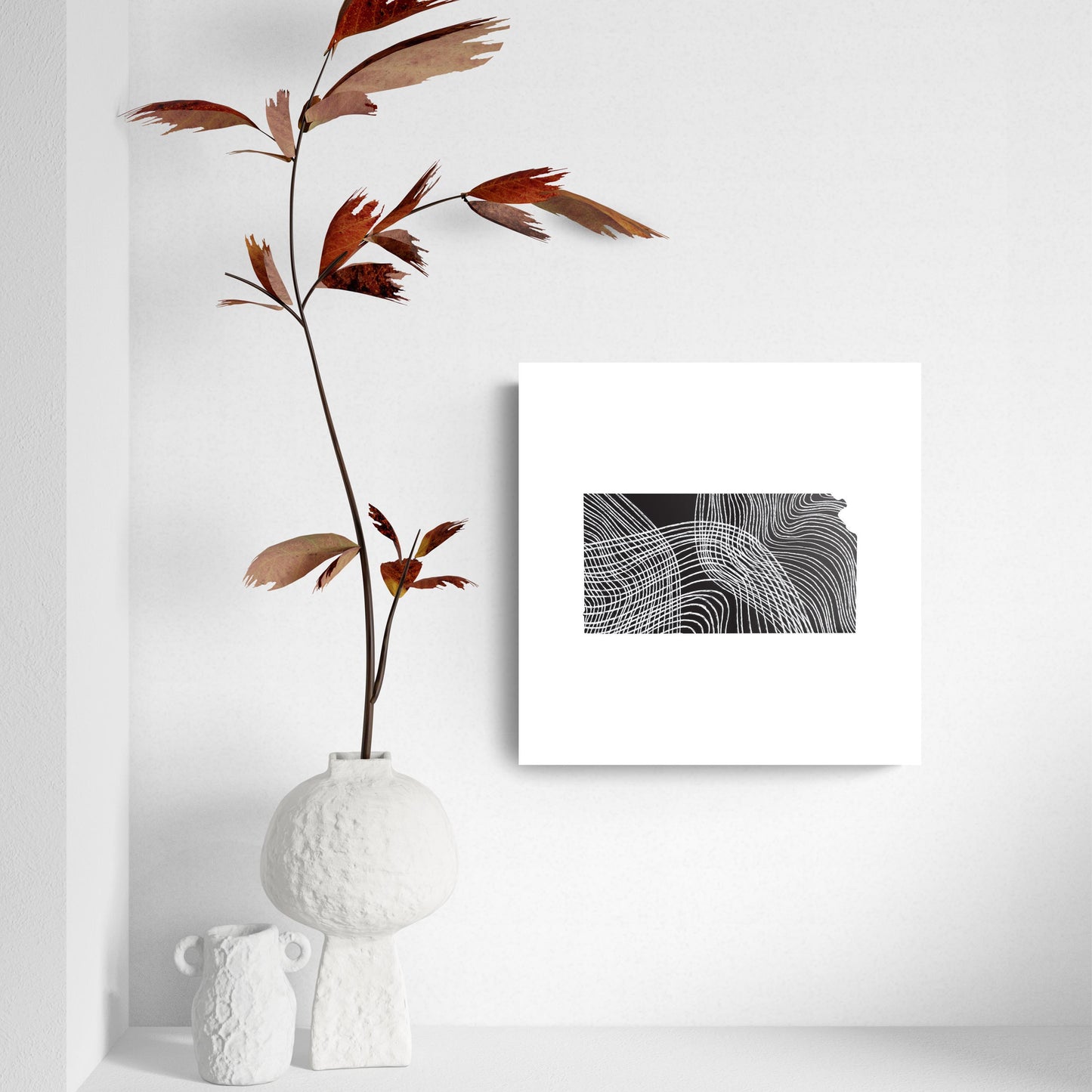 Minimalist B&W Kansas State Shape | Hi-Def Glass Art | Eaches | Min 2