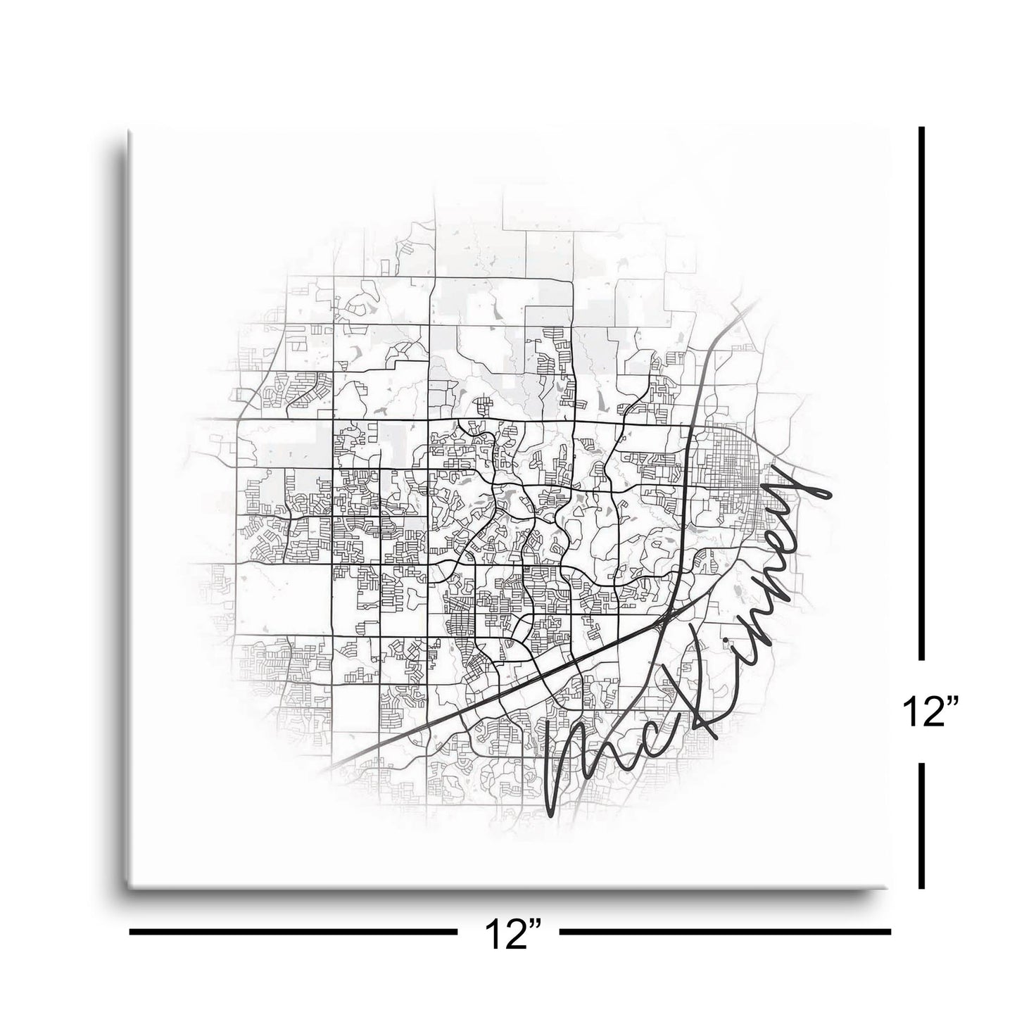 Minimalistic B&W Texas Mckinney Circle Map| Hi-Def Glass Art | Eaches | Min 1