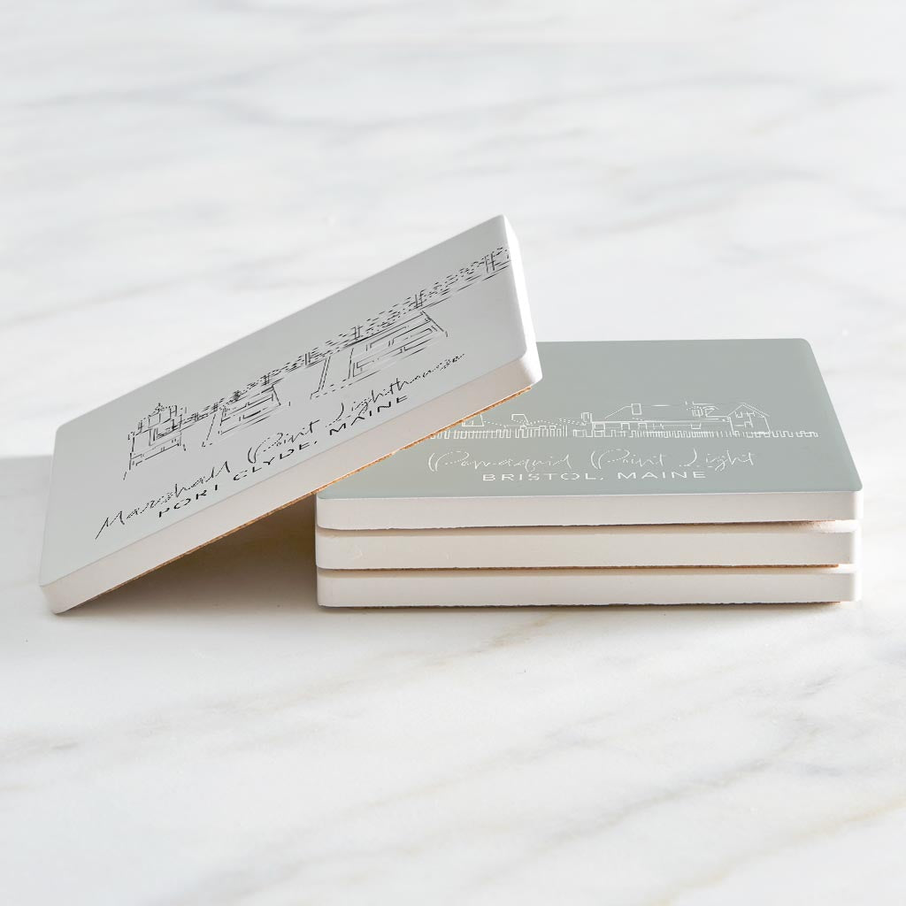 New England Lighthouses Muted Coastal | Absorbent Coasters | Set of 4 | Min 2
