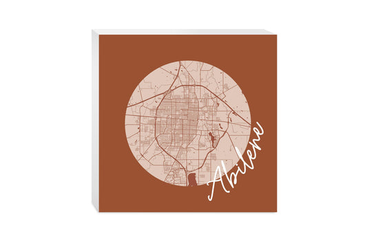 Modern Minimalist Texas Abilene Circle Map | Wood Block | Eaches | Min 2