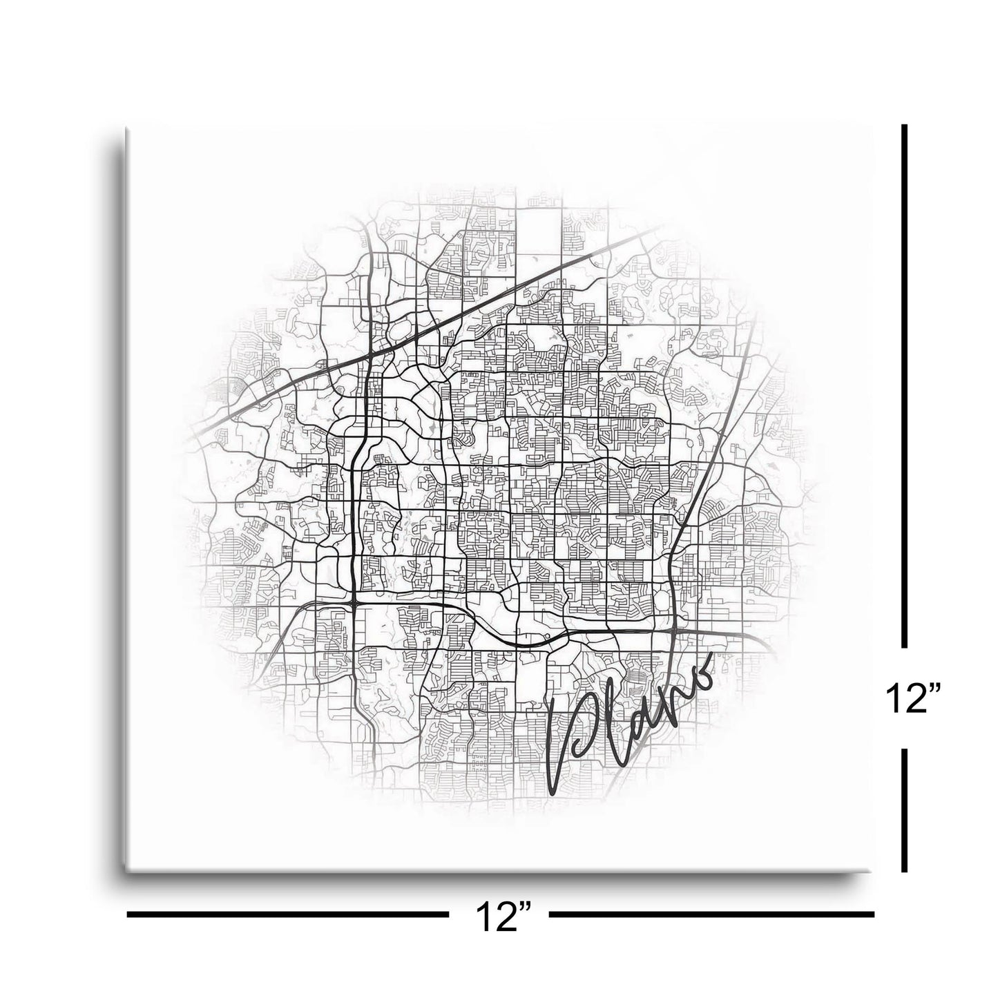 Minimalistic B&W Texas Plano Circle Map | Hi-Def Glass Art | Eaches | Min 1