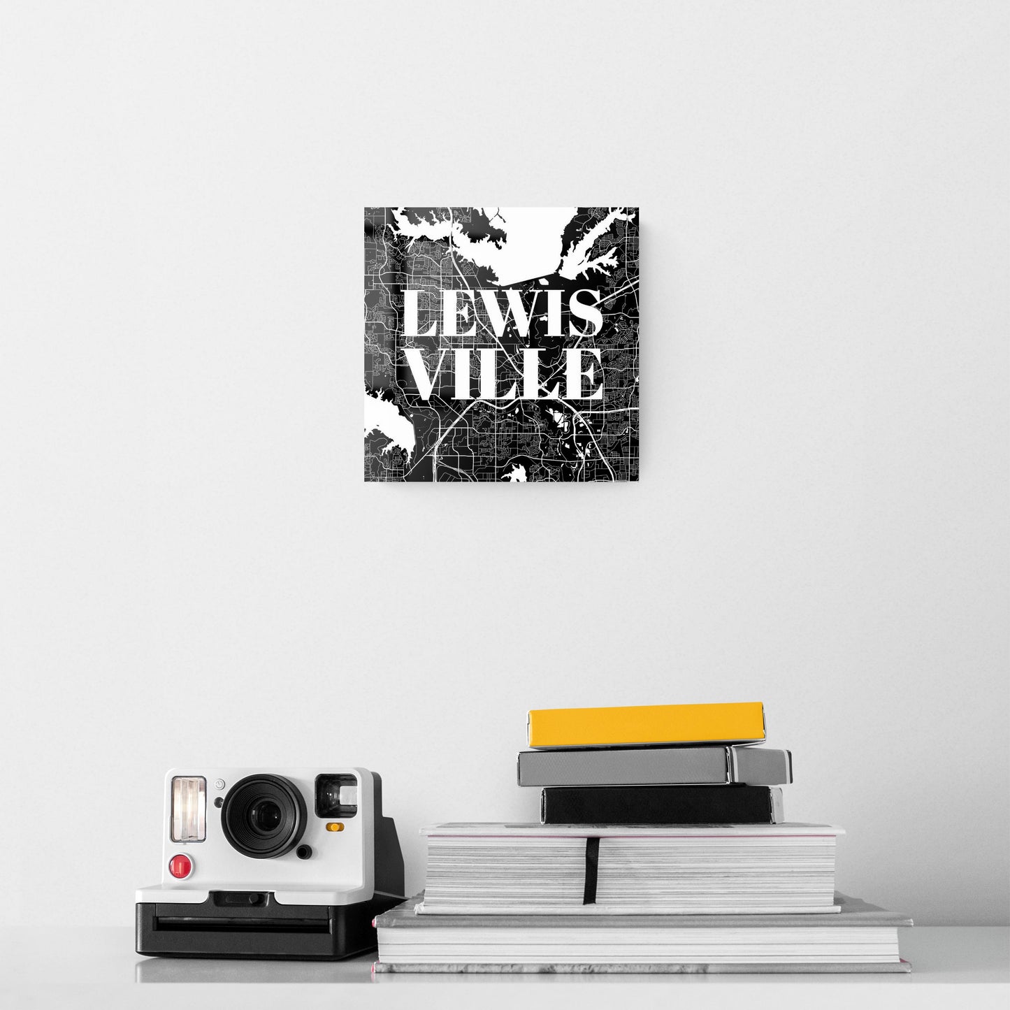Minimalistic B&W Texas Lewisville Map | Hi-Def Glass Art | Eaches | Min 2