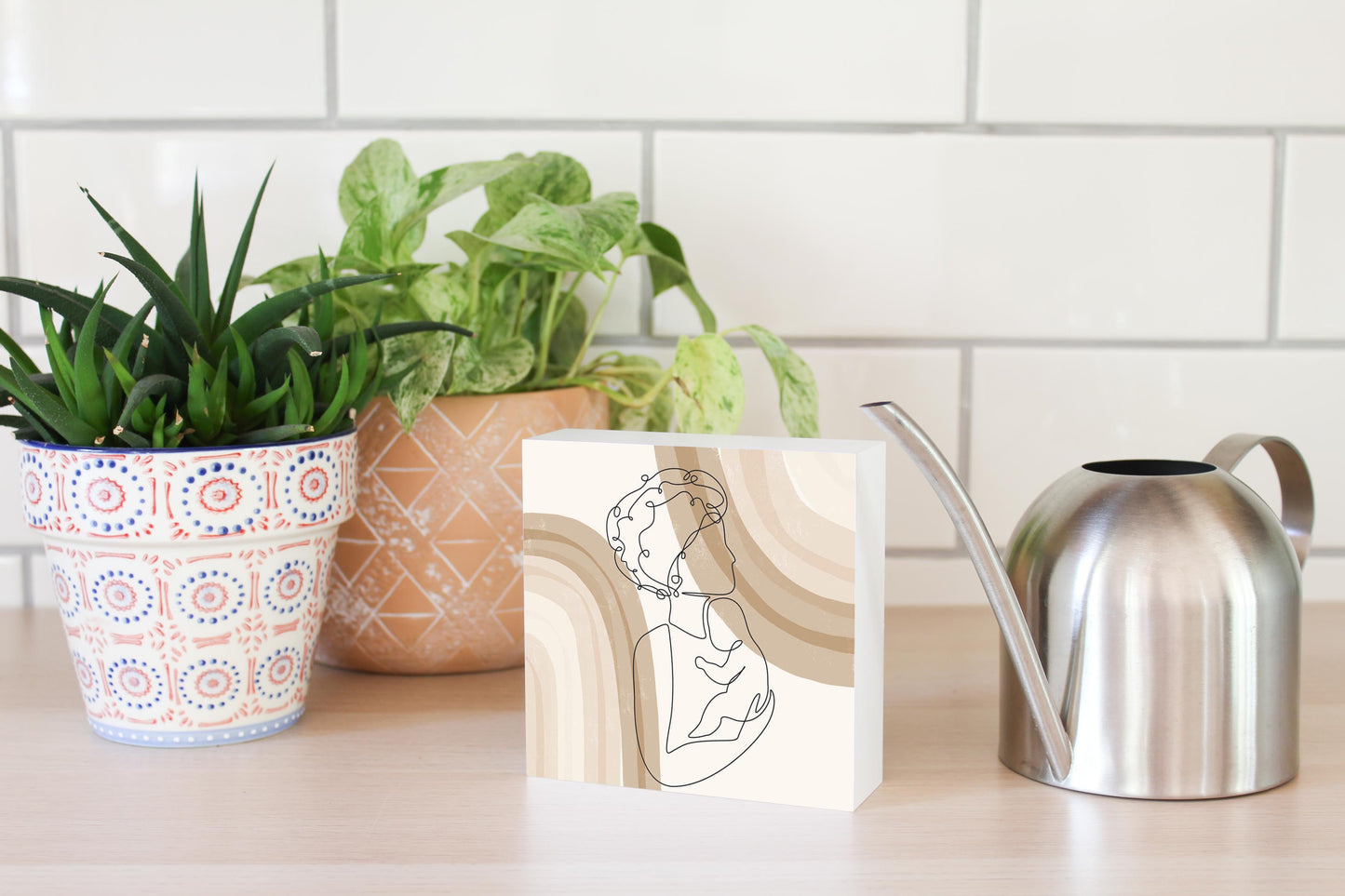 Modern Minimalist Mothers Day Mom Baby | Wood Block | Eaches | Min 4