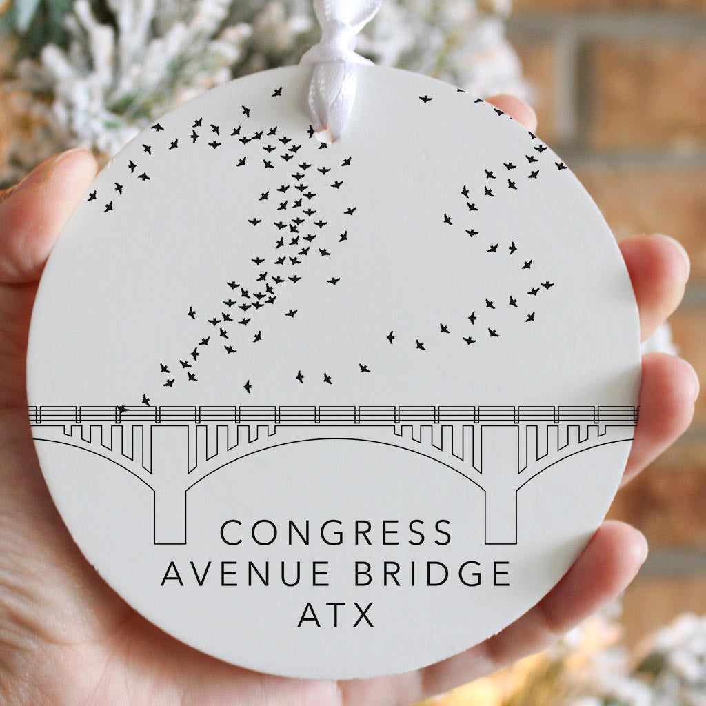 Minimalist B&W Texas Austin Congress Avenue Bridge | Wood Ornament | Eaches | Min 6