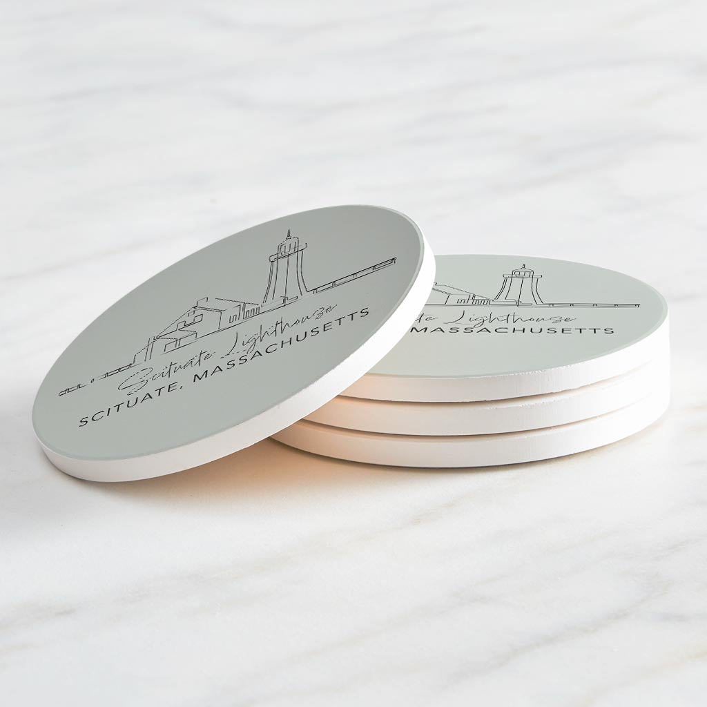 Scituate Lighthouse Muted Coastal | Absorbent Coasters | Set of 4 | Min 2