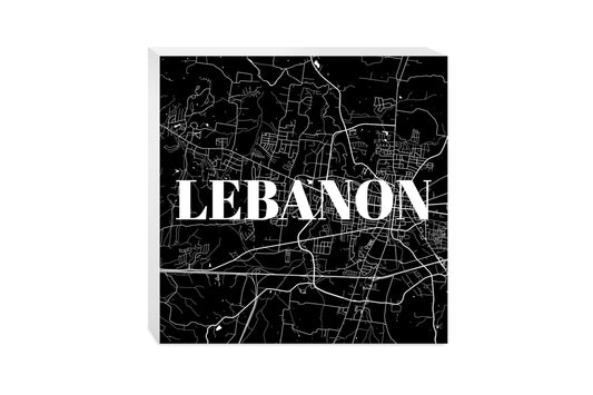 Minimalist B&W Tennessee Lebanon Map | Wood Block | Eaches | Min 2