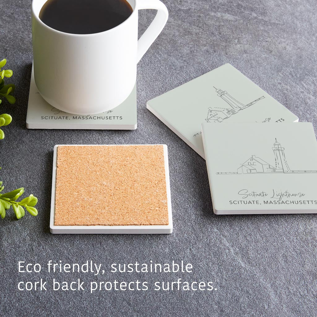 Scituate Lighthouse Muted Coastal | Absorbent Coasters | Set of 4 | Min 2