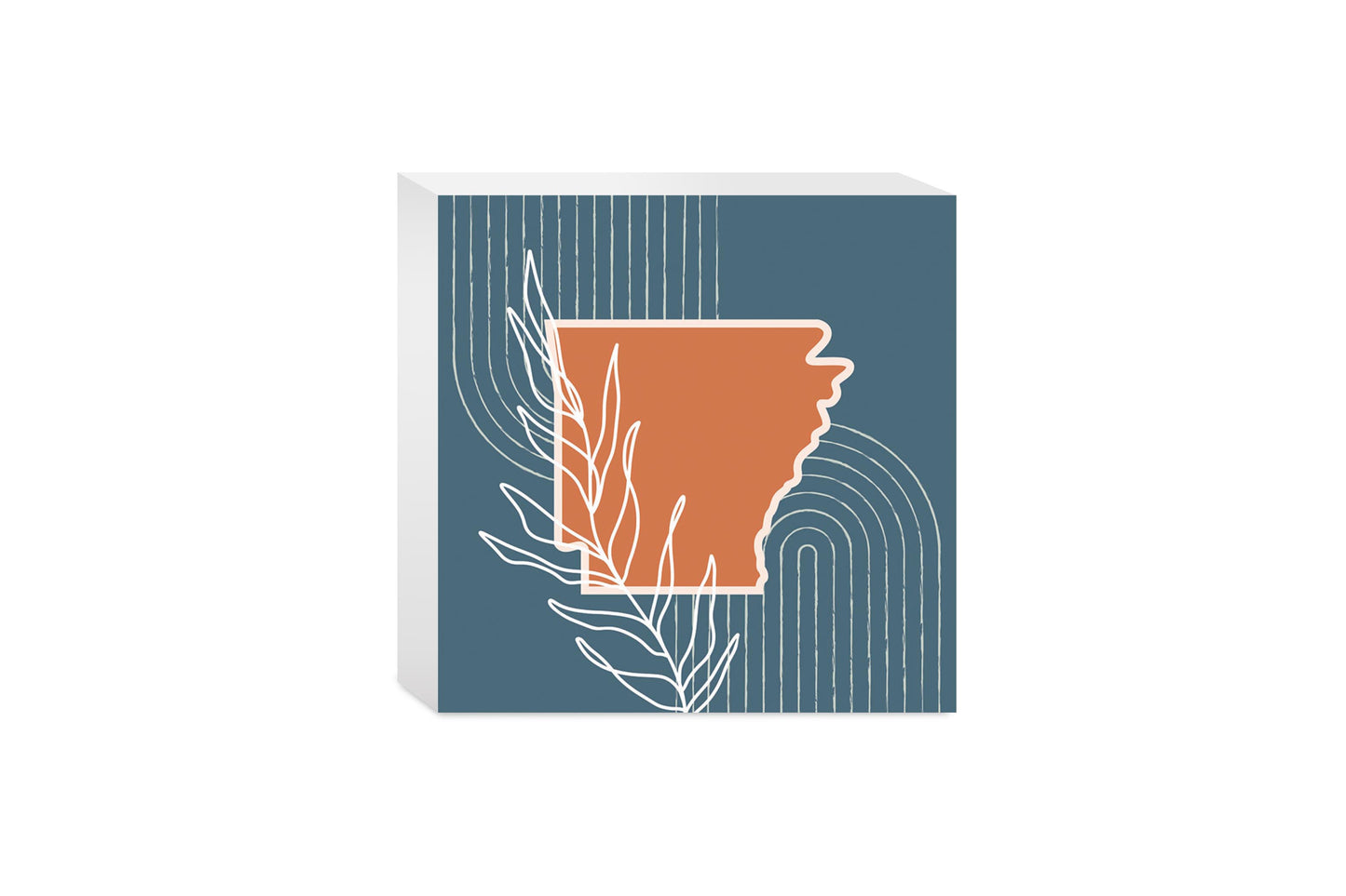 Modern Minimalist Arkansas State Shape With Leaf | Wood Block | Eaches | Min 4