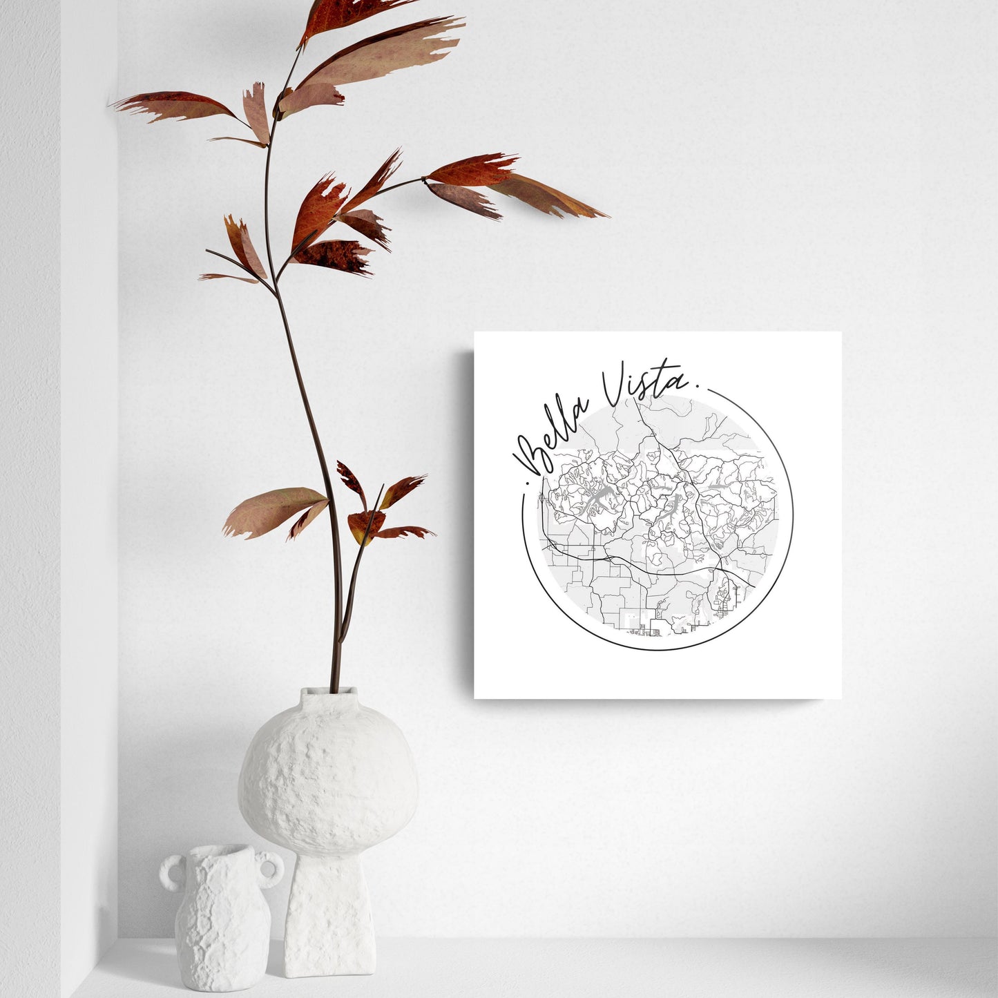 Minimalist B&W Arkansas Bella Vista Circle Map | Hi-Def Glass Art | Eaches | Min 2