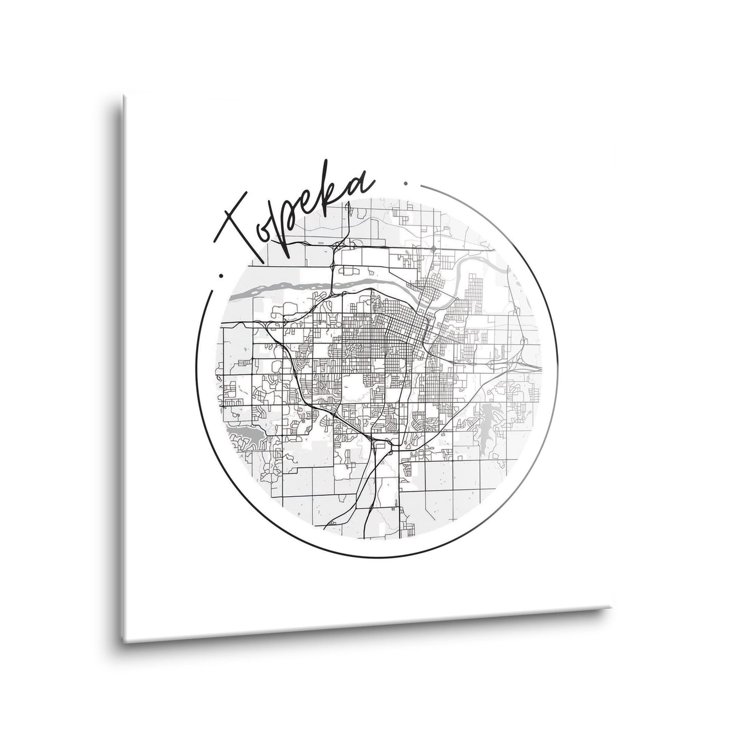 Minimalist B&W Kansas Topeka Circle Map | Hi-Def Glass Art | Eaches | Min 2