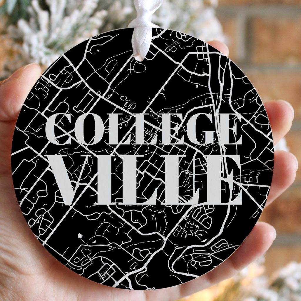 Minimalistic B&W Pennsylvania Collegeville Map| Wood Ornament | Eaches | Min 6