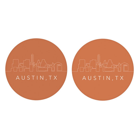 Modern Minimalist Texas Austin Skyline | Absorbent Car Coasters | Set of 2 | Min 4