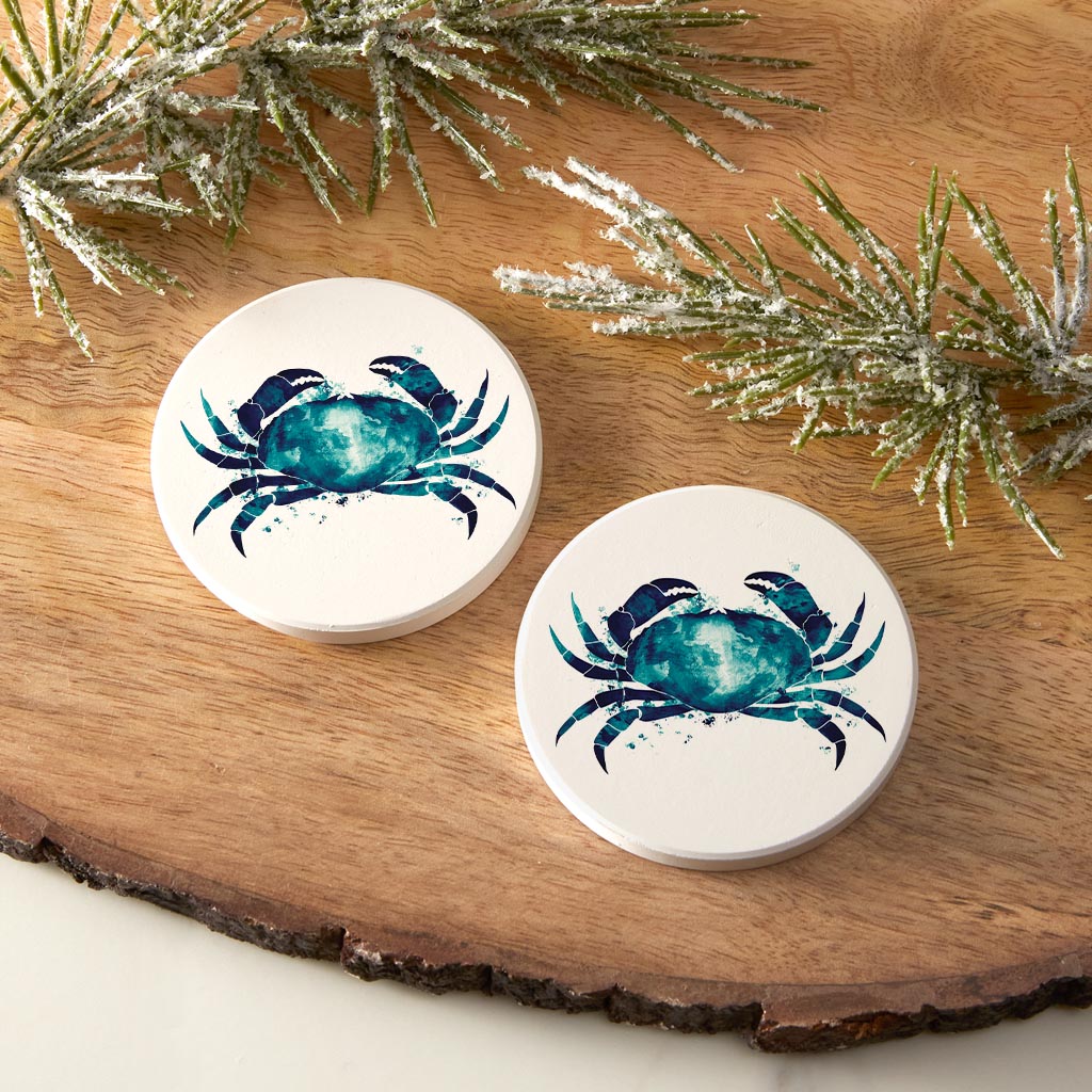 New England Water Color Crab| Absorbent Car Coasters | Set of 2 | Min 4