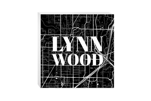 Minimalistic B&W Washington Lynnwood Map | Wood Block | Eaches | Min 2