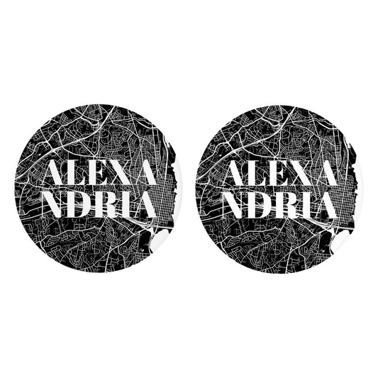 Minimalistic B&W Virginia Alexandria Map | Absorbent Car Coasters | Set of 2 | Min 4