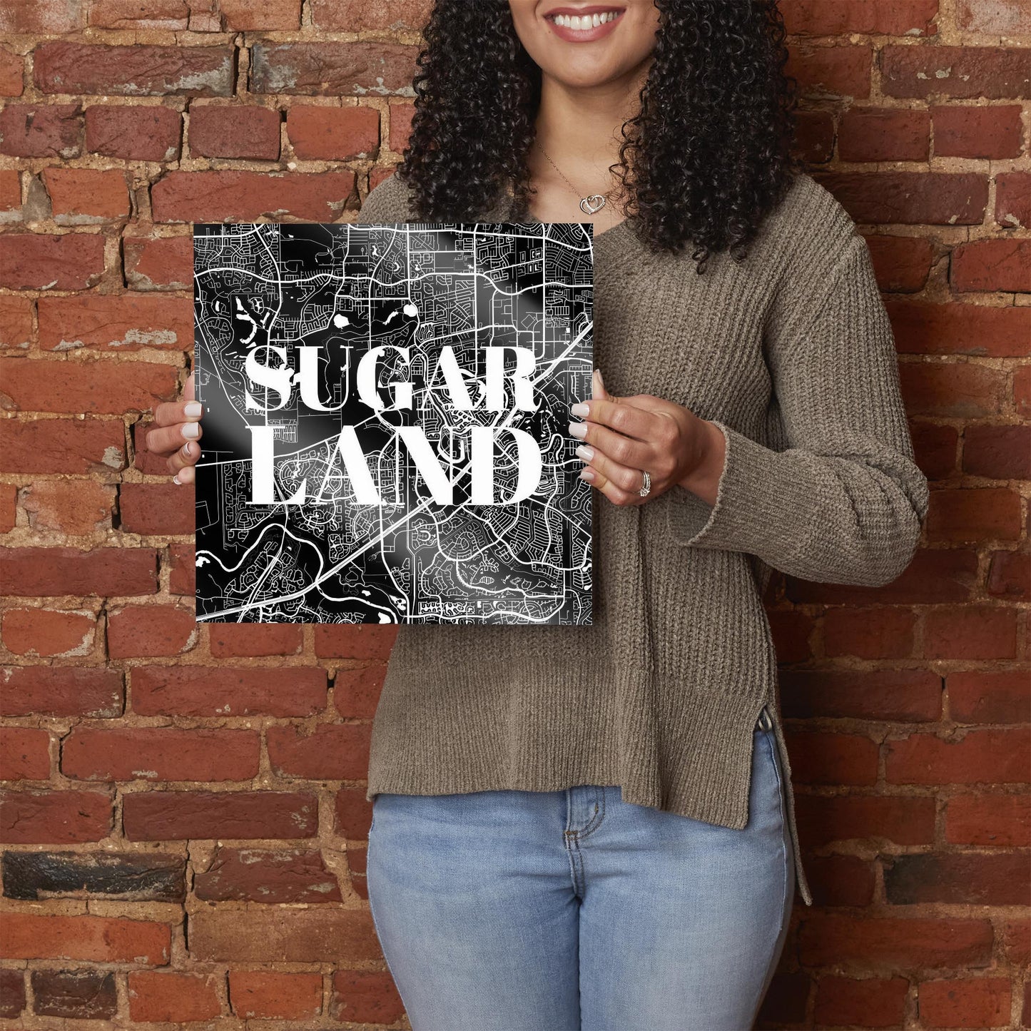 Minimalistic B&W Texas Sugarland Map | Hi-Def Glass Art | Eaches | Min 1