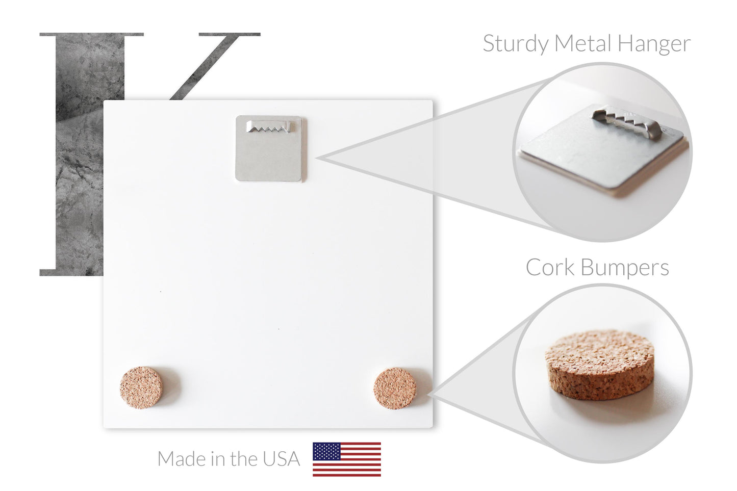 Minimalist B&W Kansas White Initials | Hi-Def Glass Art | Eaches | Min 2