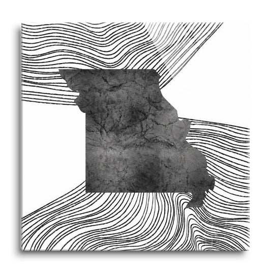 Minimalist B&W Missouri State With Fluid Lines | Hi-Def Glass Art | Eaches | Min 1