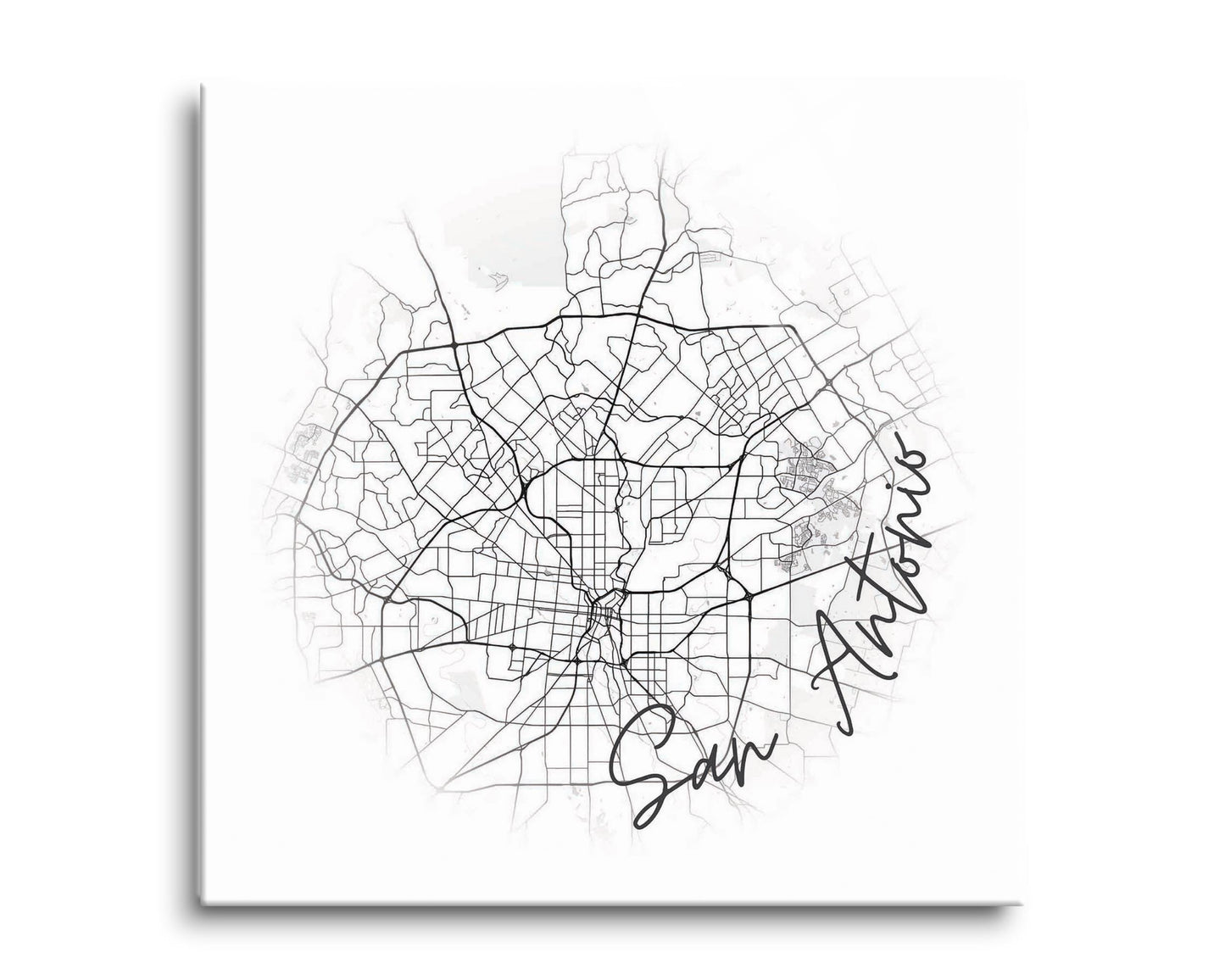 Minimalistic B&W Texas San Antonio Circle Map | Hi-Def Glass Art | Eaches | Min 2
