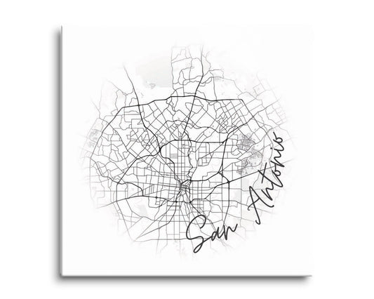 Minimalistic B&W Texas San Antonio Circle Map | Hi-Def Glass Art | Eaches | Min 2