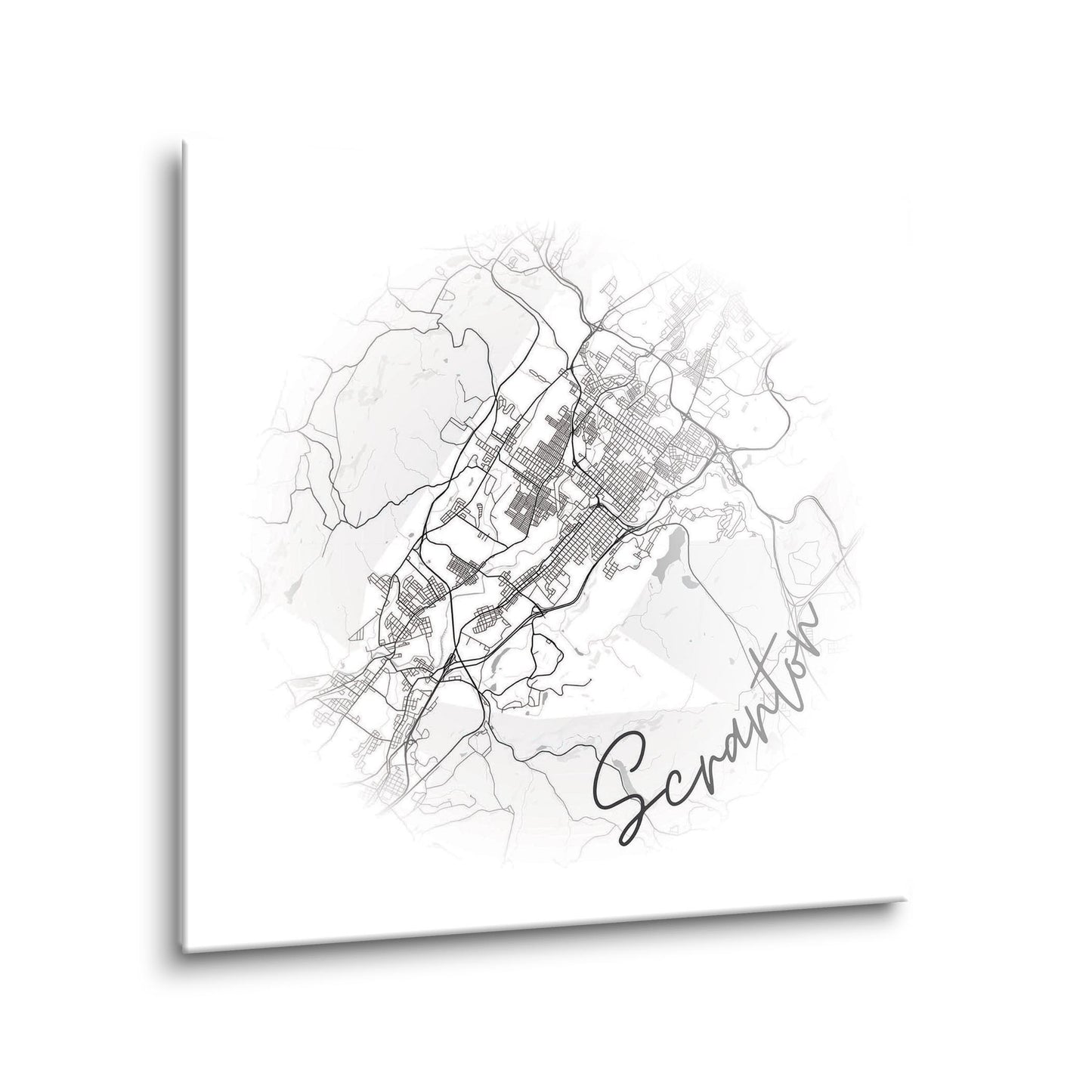 Minimalistic B&W Pennsylvania Scranton Circle Map | Hi-Def Glass Art | Eaches | Min 1