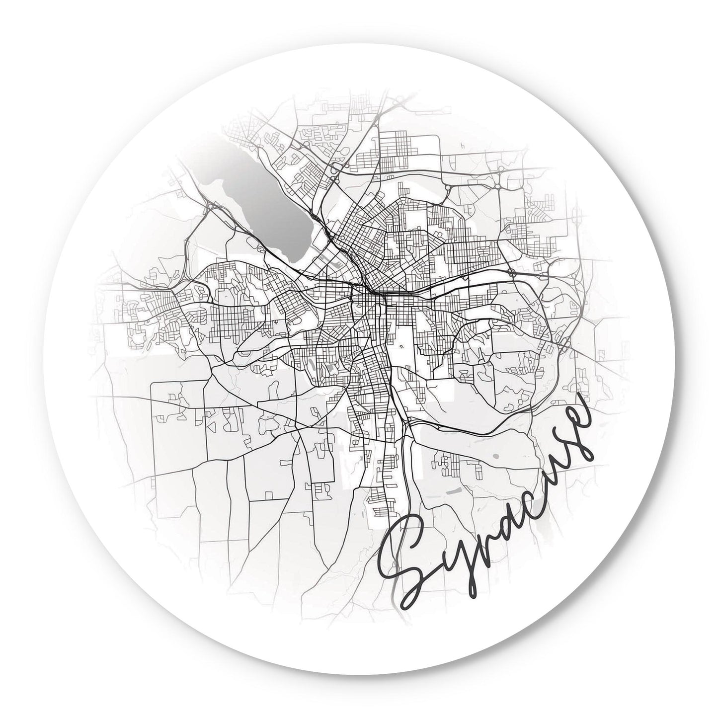 Minimalistic B&W New York Syracuse Faded Circle Map | Wood Sign | Eaches | Min 1